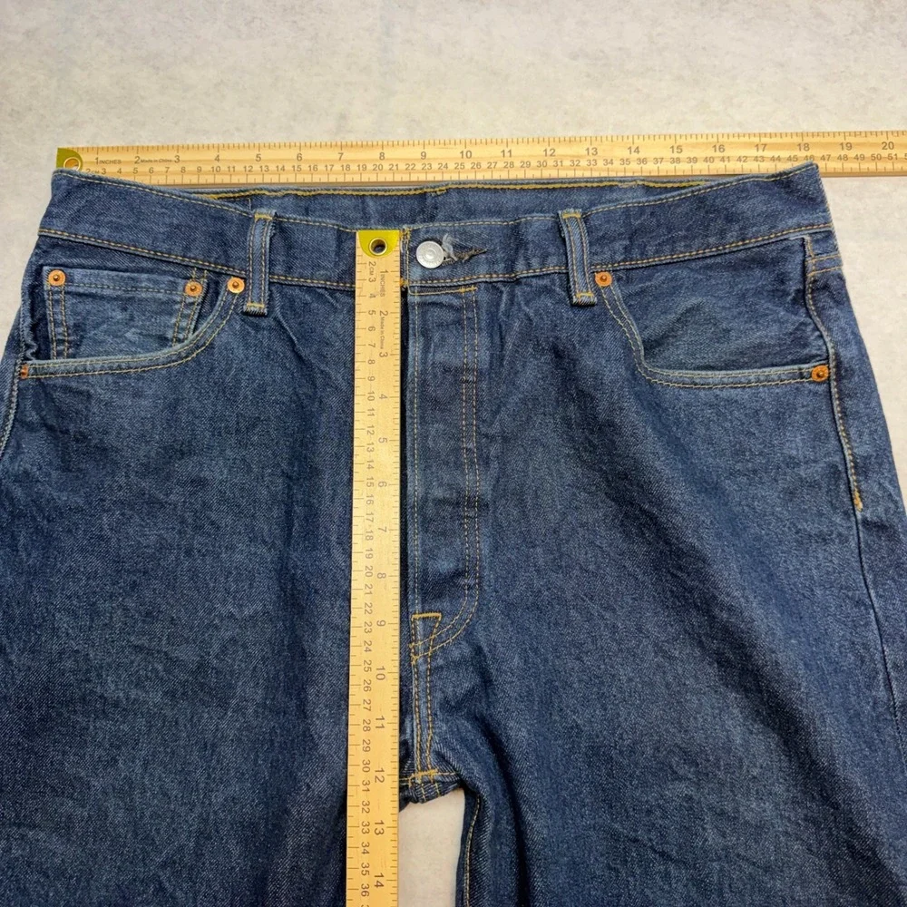 Levi's 501 Original Fit Jeans Mens 38x30 Dark Wash Blue Straight Leg Distressed - Picture 7 of 12